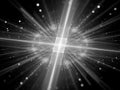 Glowing explosion in space with particles black and white texture