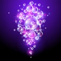 Glowing fairytale background with bubbles and sparkling stars. Fantasy magical composition consists of transparent iridescent