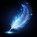 Floating glowing feather with animated swirling winds
