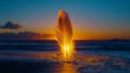 Glowing Feather on Serene Ocean at Sunset