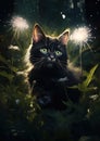 Glowing Feline: A Stunning Encounter with a Radiant Black Kitten Royalty Free Stock Photo