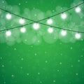 Glowing festive lights on green background, vector illustration