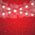 Glowing festive lights on red sky, vector illustration