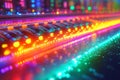 Glowing fiber optic cables with bright colorful lights visualizing data transfer and advanced telecommunication infrastructure