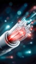 Glowing fiber optic cables transmitting data in a futuristic technology concept Royalty Free Stock Photo