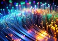 Glowing Fiber Optic Network in LowLight A Cloud Computing Infrastructure Visualization Capturing Speedy Data
