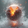 Glowing Fiery Sphere Encased in Textured Outer Layer with Mist