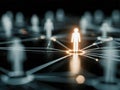 Glowing figure standing at the center of a connected network representing social interaction and digital communication links Royalty Free Stock Photo