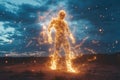 A glowing figure summoning a storm of cosmic energy Royalty Free Stock Photo