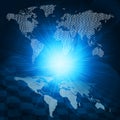Glowing figures and world map. Hi-tech background Royalty Free Stock Photo