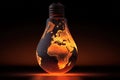 Glowing Filament Forms Continents Inside Bulb on Dark Gradient Background Royalty Free Stock Photo