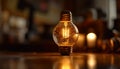 The glowing filament of an old fashioned tungsten light bulb generated by AI Royalty Free Stock Photo