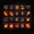 Glowing fire icons set isolated on black background. Vector illustration Royalty Free Stock Photo