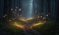 Glowing fireflies create fairy tale forest path Creating using generative AI tools