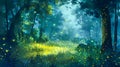 Glowing Fireflies in the Forest Concept Art and Illustration Royalty Free Stock Photo