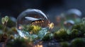 A glowing firefly trapped inside a magical raindrop. Generated Ai Royalty Free Stock Photo