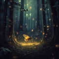 glowing firefly in night forest ai generated Royalty Free Stock Photo
