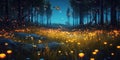 Glowing Firefly Night Magical Lightning Bugs in Natures Wonderland. Generative AI