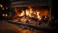 Glowing firewood cooks meal on old wood stove generated by AI Royalty Free Stock Photo