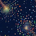 A glowing firework burst pattern, where circles explode into colorful sparkles on a deep night sky