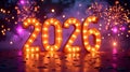 Glowing 2026 with fireworks in the background Royalty Free Stock Photo