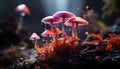 Glowing flame, small toadstool, nature dangerous beauty in autumn generated by AI