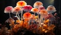 Glowing fly agaric mushroom, a dangerous beauty in nature generated by AI Royalty Free Stock Photo