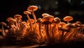 Glowing fly agaric mushroom in dark forest generated by AI Royalty Free Stock Photo