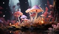 Glowing fly agaric mushroom decorates uncultivated forest in autumn generated by AI Royalty Free Stock Photo