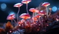 Glowing fly agaric mushroom, a small, dangerous beauty in nature generated by AI Royalty Free Stock Photo