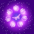 Glowing image with butterflies and flowers. Fantasy pictures as a background for graphic design. Royalty Free Stock Photo