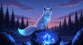Glowing Fox Sits on Crystal Rock Royalty Free Stock Photo