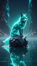 Glowing Fox Sitting on Rock Island Royalty Free Stock Photo