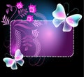 Glowing frame with butterflies and flowers