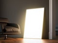 Glowing frame in the dark interior. 3d rendering Royalty Free Stock Photo
