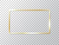 Glowing frame isolated on transparent background. Gold luxury rectangle border. Golden banner with lights effects