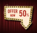 Offer Now 50 Percent Off, Lowering of Price Banner Royalty Free Stock Photo