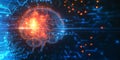 A glowing futuristic AI-driven cybernetic organism interface, displaying glowing biomechanical