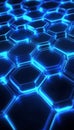 Glowing Futuristic Background. Luminous Hexagonal Grid With Neon Blue. Geometric Abstraction