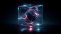 Glowing Futuristic Cube in Dark Space Royalty Free Stock Photo