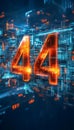 Glowing Futuristic Number 44 on Abstract Digital Background. Technology Design Concept Royalty Free Stock Photo