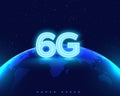 glowing 6g wireless telecom network global technology backdrop Royalty Free Stock Photo