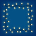 Glowing garland frame, decorative light garland, square place for text with shining lamps, lighting bounding box and