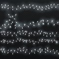 Glowing garland. Shiny borders with white lightbulbs. Christmas lights vector set Royalty Free Stock Photo