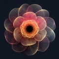 Glowing generative flower-like light structure with layered luminous petals on dark background Royalty Free Stock Photo