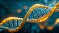 Glowing genetic code, futuristic golden DNA double helix with floating molecular particles Royalty Free Stock Photo