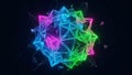 Glowing Geometric Crystal Sphere with Neon Light and Exploding Fragments abstract Royalty Free Stock Photo