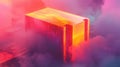 Glowing geometric cube emerging from abstract fog and mist Royalty Free Stock Photo