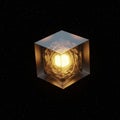 A glowing geometric object appears suspended in space. It is a cube with transparent Royalty Free Stock Photo