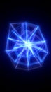 Glowing geometric star-like burst of electric blue energy forming a dynamic luminous structure Royalty Free Stock Photo